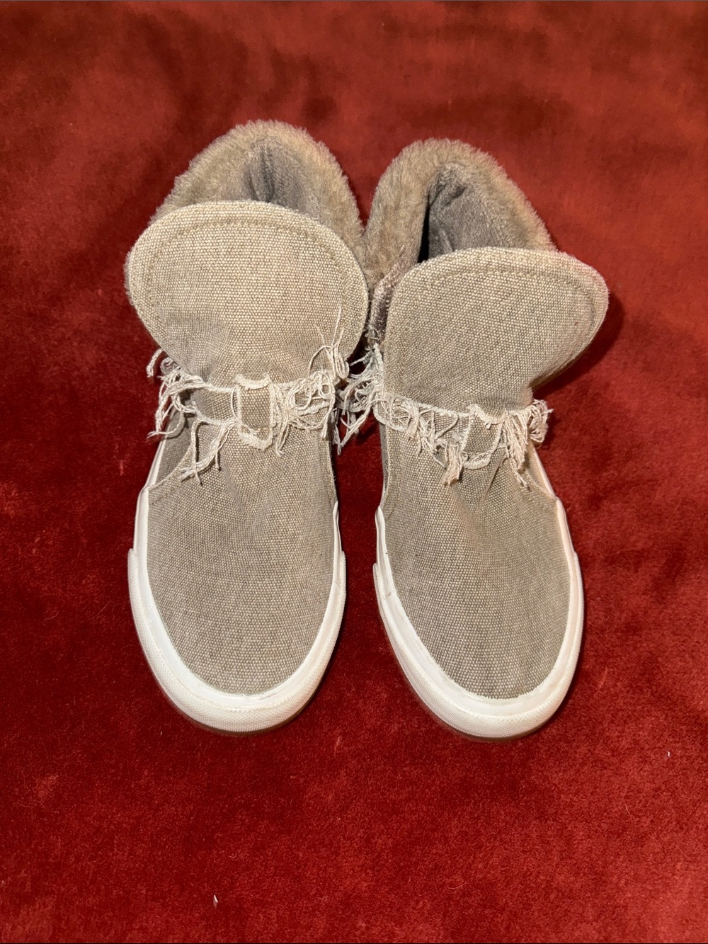 Women-Blowfish Beige Frayed-Edge Slip-On Sneakers -ankle booties